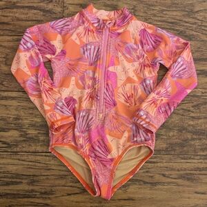 $ Crewcuts Pink and Orange Beach Spring Rashguard One‎ Piece